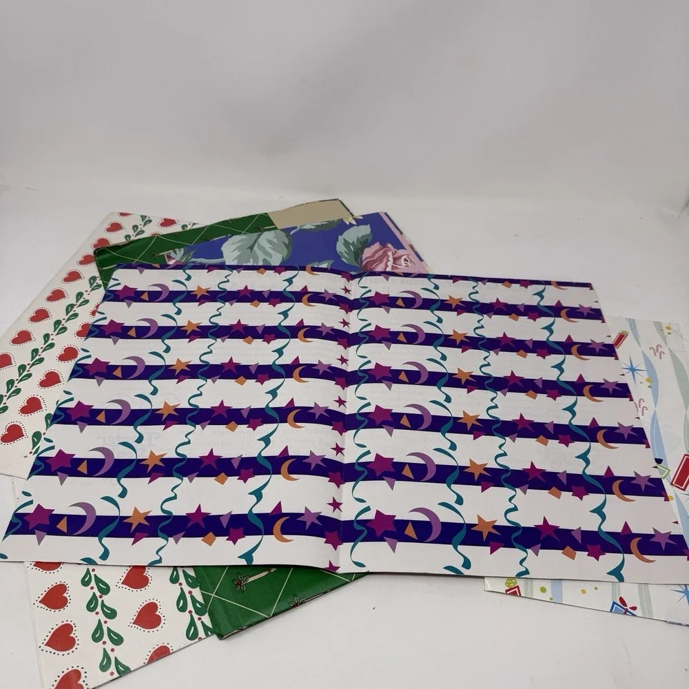 Vintage Lot  Folded Wrapping Paper Gift Wrap Hearts Winter Green Berries